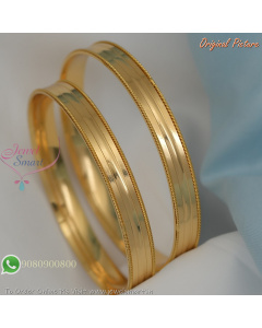 Smooth Finish Plain Broad Gold Plated Bangles Real Look with Intricate Edging B29324