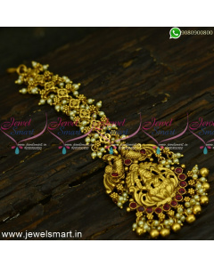 Posh Maang Tikka With Pearls Golden Beads Unique Temple Jewellery T25040