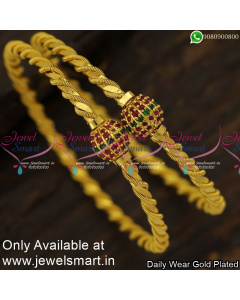 Pretty Round Kal Valayal Bangles For Girls Fancy Gold Covering Jewellery For Daily Wear B24005