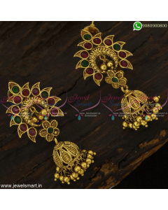 Ravishing Suryan Or Sun Model Jhumka Earrings With Floral Leaf Finish Antique Jewellery