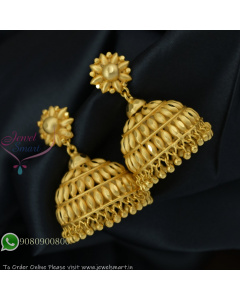Forming Gold Jhumka Earrings – Real Gold Look, Big Broad, 45mm Height J27372