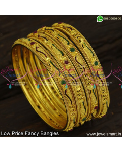 Red and Green Enamel Fancy Bangles Set of 4 Low Price Fashion Jewellery Online B23890