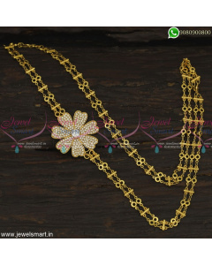 Rettai Vadam Fancy AD White Stones Mugappu Gold Covering Chain 24 Inches Online 