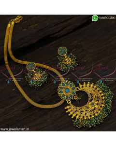 Rope Chain Colour Beads Pendant Mini Jhumka Low Price Fashion Jewellery Designs Online 