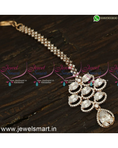 Rose Gold Maang Tikka For Brides Glowing Like LED Lights Diamond Finish Jewellery T24146