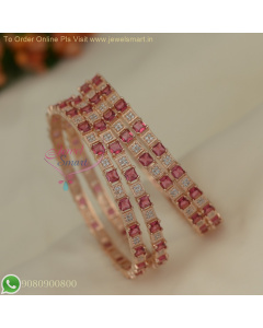 Rose Gold Plated Thin CZ Bangles Set – Elegant Party Wear Jewelry B26949