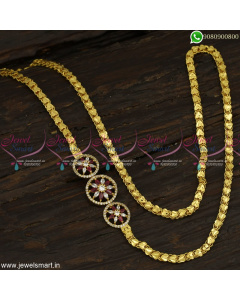 Round Stone Mugappu Design With Latest Gold Plated Chains 26 Inches Heart Pattern