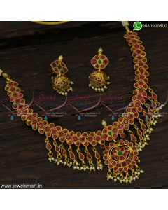 Ruby Stones Jalar Fancy Necklace Set Small Jhumka Earrings Offer Price Online NL22865