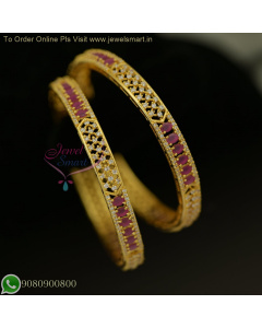 Ruby and White CZ Stones Gold Plated Bangles – Guaranteed Plating, Elegant and Durable Design B26849
