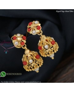 Gold Plated Handmade Screwback Jhumka Earrings – Light Weight, Daily Wear, Colour Options Available J27410