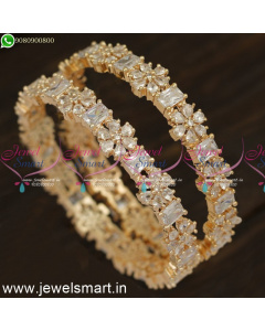 Shining Star Rose Gold and Silver CZ Diamond Bangles Design Fabulous Fashion Jewellery
