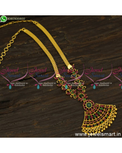 Simple Daily Wear Gold Necklace Design Ruby and Emerald Jewellery HNL19061