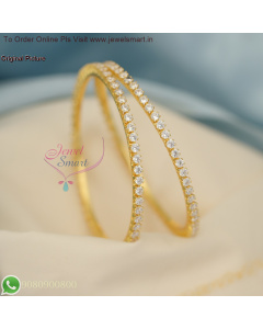 Single Line Round CZ White Stone Bangles - Premium Gold Design with Long-Lasting Plating B27066