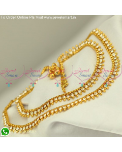 Single Line Stone Payal Designs Gold Covering South indian Jewelry P25230