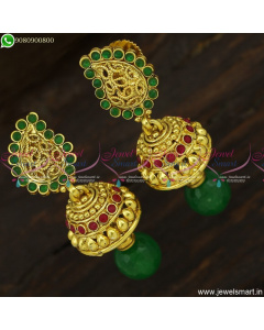 Small Beautiful Mango Jhumka Earrings Antique Jewellery Red Green Online 