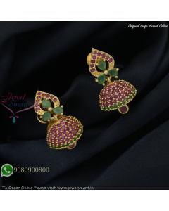 Small CZ Stone Jhumka Earrings, Gold Plated, Screw Back – Multi Colour Options J26398