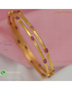 Smooth Finish Coral Pink Stone Gold Plated Bangles Real Gold Inspired Design