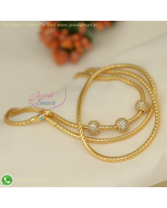 Smooth Thali Kodi Chain with CZ White Stone Ball Mugappu – 30 Inches Length C26959