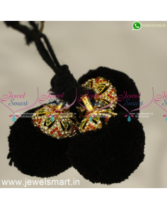 H12966 South Indian Traditional Hair Jewellery Round Jada Kunjalam Kuppulu White Stones 
