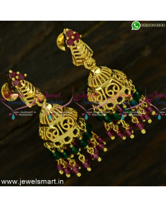 South Indian Jimikki Kammal New Gold Jhumka Designs Crystal Beads J24946