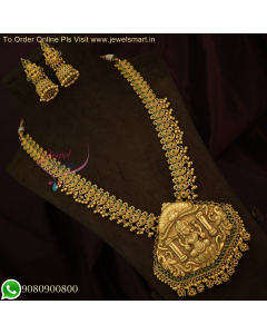 South Indian Elegance: Handcrafted Mango Temple Jewellery Long Necklace Set - Resplendent Gold-like Artistry NL23232N