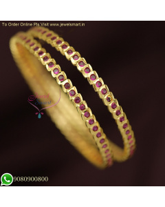 South Indian Traditional Single Stone Line Gold Bangles Design at Unbeatable Prices B26124