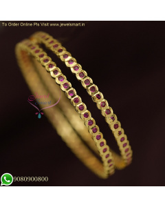 South Indian Single Round Stone Line Gold Bangles Design at Unbeatable Prices B26125