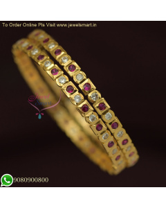 Square Round Mix Indian Single Line Gold Plated Bangles with Fitting Stones B26226