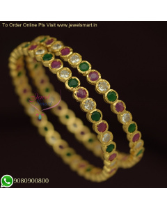 Exquisite South Indian Single Line Gold Plated Bangles with Fitting Stones B26225