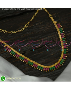 South Indian Kerala Style Gold Necklace Designs Marquise Stones NL25175