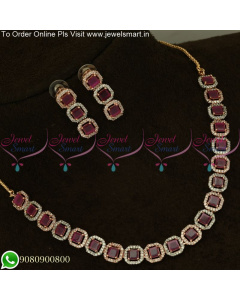 Sparkling Monalisa Square Stones Rose Gold Necklace Sets Trending Jewellery NL25181