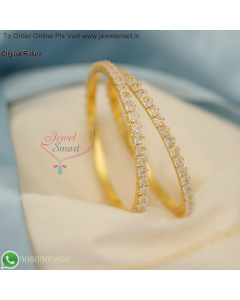 Sparkling White CZ Square Stones Gold Bangles - Diamond Look Design B27067