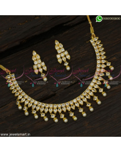 Square AD Stone Fashion Jewellery Set Antique Gold Plated Bridal Collections NL22877