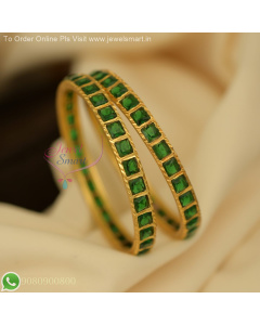 Square Stones Premium Green Stones Bangles – Elegant Gold Plated Jewellery B27097