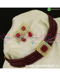 Square Locket 4 Strand Malai Crystal Choker Designs Fashionable Jewellery NL24055