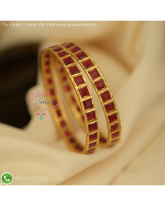 Square Stones Premium Red Stones Bangles – Elegant Gold Plated Jewellery B27096