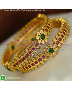 Square and Round 3 Line Traditional Gold Bangles Design online B25570