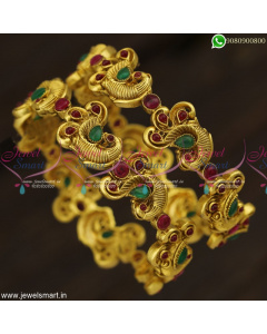 Stylish Peacock Antique Gold Bangles Design Kemp Jewellery Online B23290