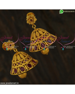 Stylish Designer Jhumka Earrings Floral Jewellery Collections Ruby and Emerald 