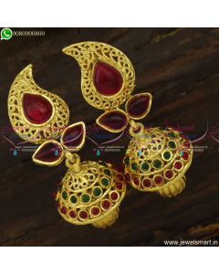 Stylish Mango Shape Jhumka Earrings Kemp Stones Original Online J23747