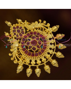 H10976 Matte Gold Ruby Semi Precious Traditional Design Gold Plated Choti Single Piece 