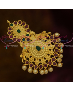 H10986 Ruby Emerald Stones Big Size Matte Gold Plated Jada Billa Accessory Bridal Collections
