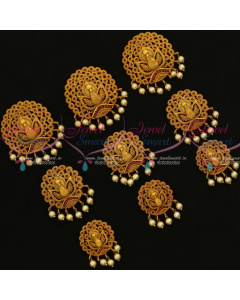 H12939R Hair Jada Nakshi Jewellery 9 Pcs Set Ruby Matte Gold Plated Bridal Ornaments Shop Online
