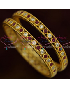 B13317R Ruby White American Diamond Stones Jewellery 2 Pcs Bangles Shop Online