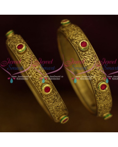 B13614 Antique Kundan Fashion Jewelry 2 Pcs Set Floral Design Bangles New Collections