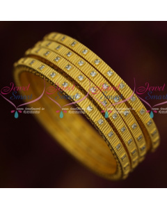 B13789 Light Matte Gold Latest Imitation Jewelry 4 Pcs Set Bangles White Stones Semi Precious
