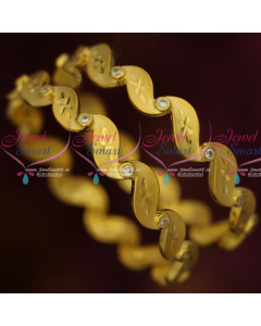 B13794 AD White Neli Curve Design 2 Pcs Set Bangles Light Gold Finish Online