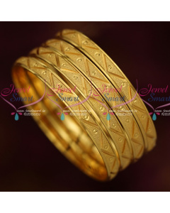 B13871 4 Pcs Set Bangles Self Design Gold Plated Daily Wear Jewellery South Indian Bangles