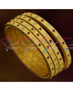 B13653 Light Matte Gold Latest Imitation Jewelry 4 Pcs Set Bangles Ruby White Semi Precious