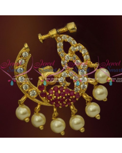 N13679RW Semi Precious Stones Gold Plated Ruby White Pearls Nose Rings Screw Lock